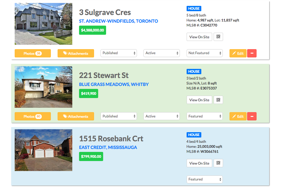Featured MLS® in blue, OWN featured in green - a more intuitive colour coding system.
