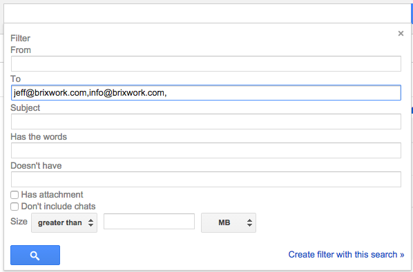 gmail filter for all inbound emails to your addresses