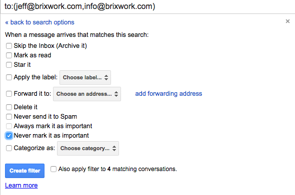 Check on the option to never mark email as important.