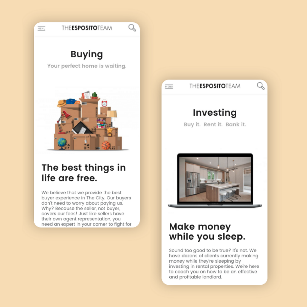 Esposito Real Estate website Edmonton Brokerage team wireframe